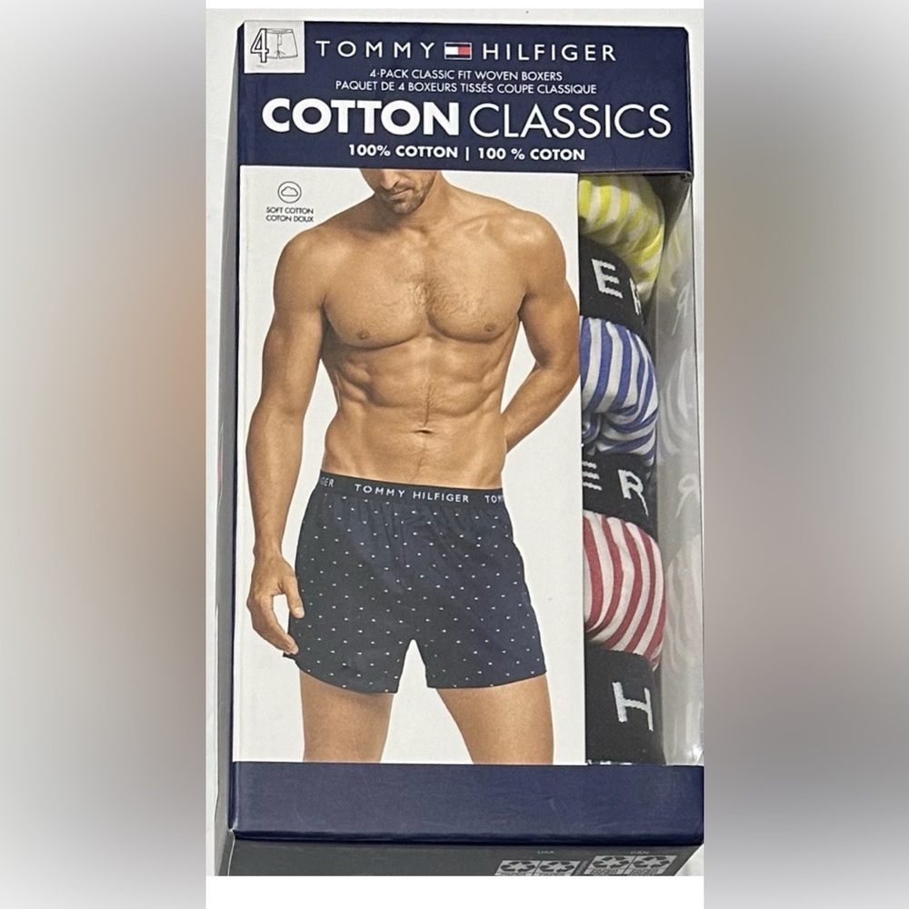 Tommy Hilfiger Men's 4-Pack Classic Fit Woven Boxers Medium (32-34) Stripes